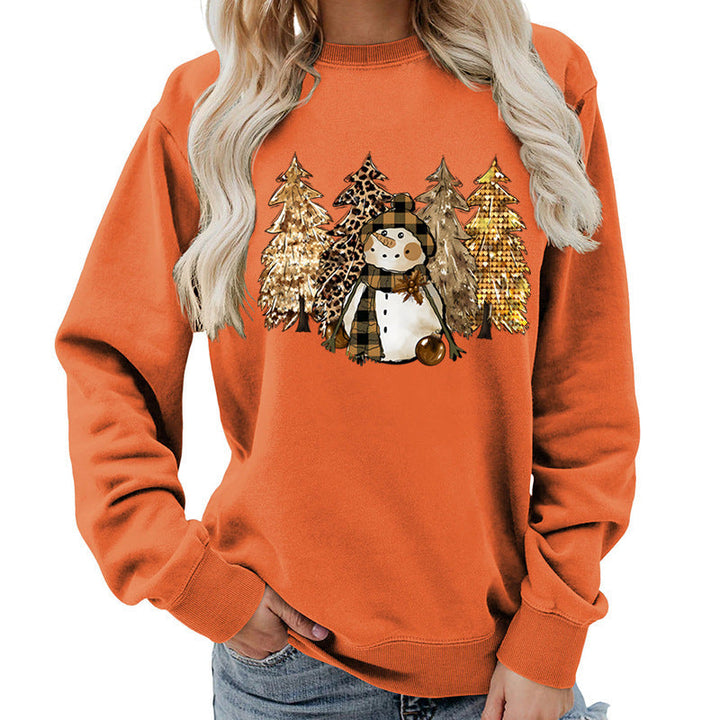 Sweat-shirt pour femmes avec design créatif de bonhomme de neige et doublure douce