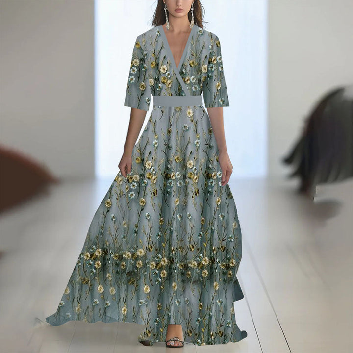 Fenina - Robe maxi à manches longues en chiffon fleuri