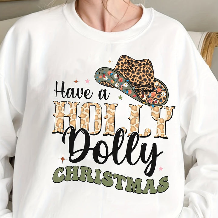 Sweatshirt pour femmes avec motif créatif de Noël et inscription stylée