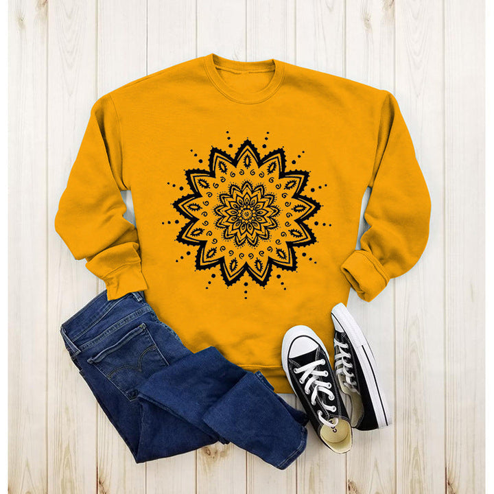 Sweat-shirt pour femmes avec design de mandala créatif et coupe décontractée