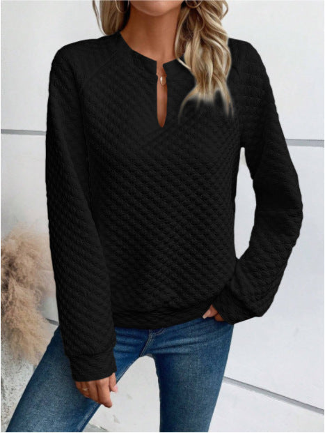 Sweat-shirt pour femmes avec design matelassé texturé et décolleté tendance