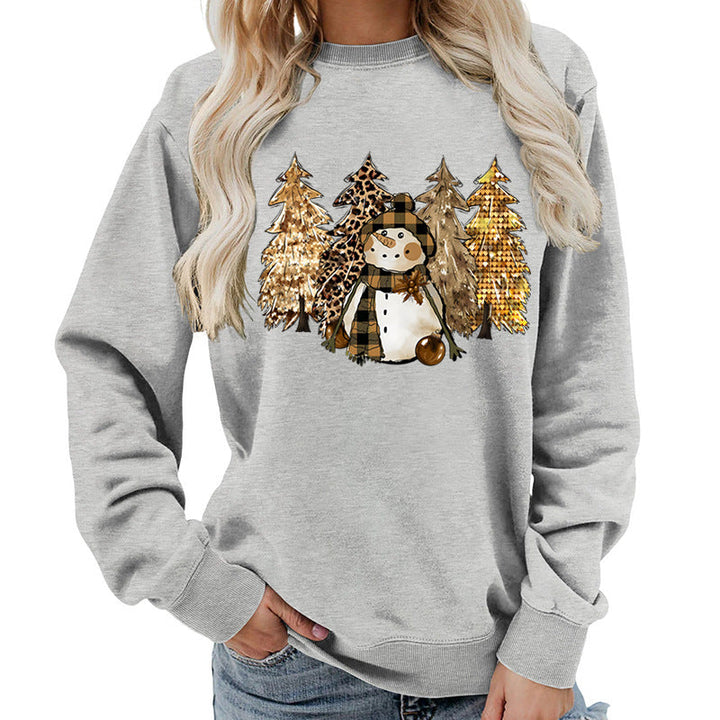 Sweat-shirt pour femmes avec design créatif de bonhomme de neige et doublure douce