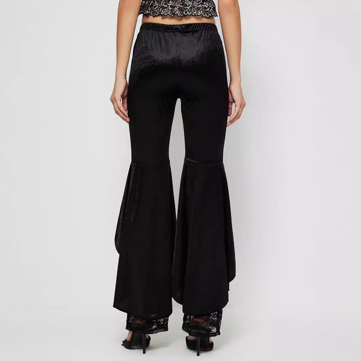 Pantalon Palazzo élégant taille haute pour femmes avec inserts en dentelle transparente
