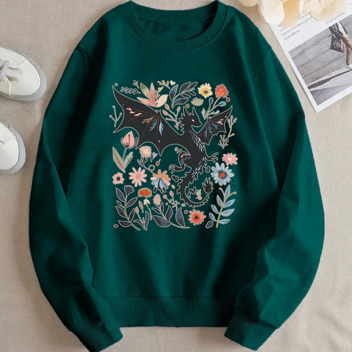 Sweatshirt pour femmes avec un motif détaillé de dragon et de fleurs