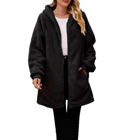 Manteau en polaire pour femmes avec poches et capuche