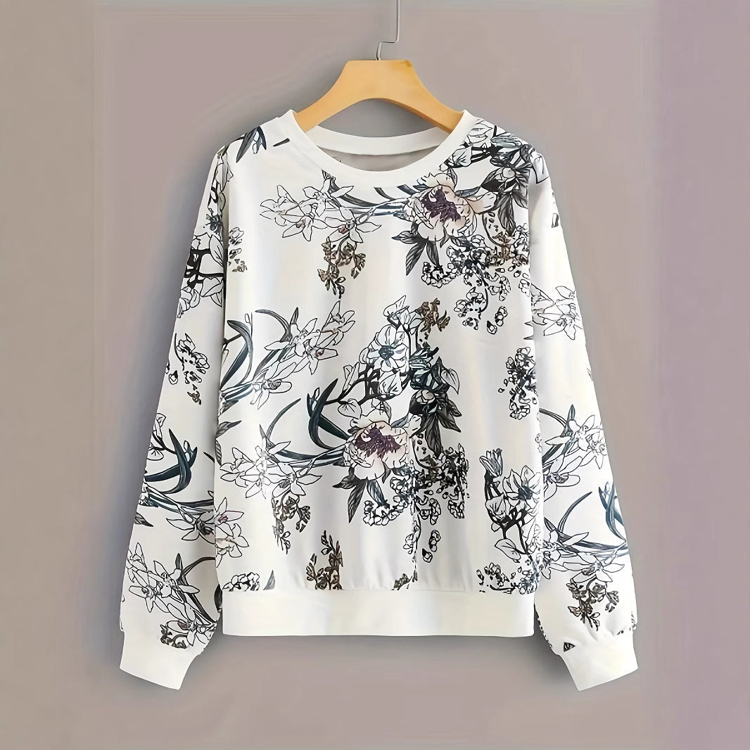 Sweatshirt pour femmes avec impression florale et coupe décontractée