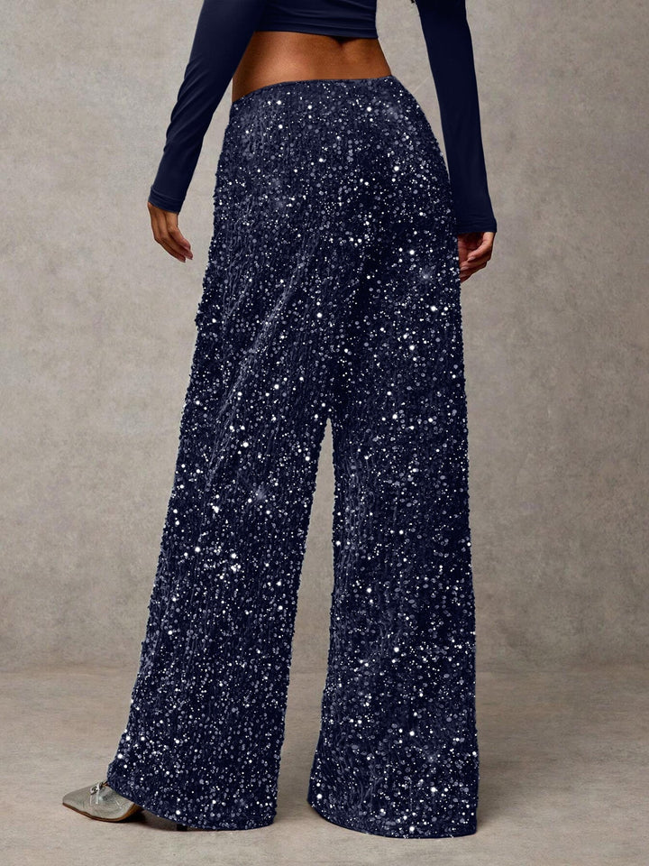 Pantalon palazzo extravagant pour femmes avec ornements en sequins