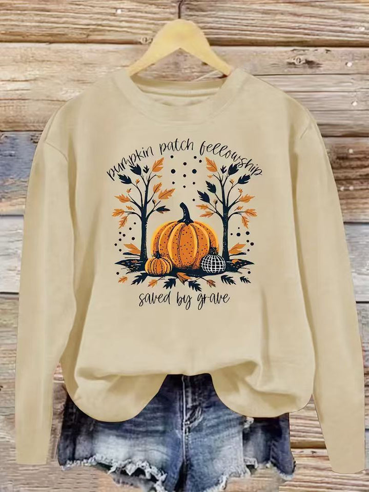 Sweat-shirt pour femmes avec motif de citrouille automnal et coupe décontractée