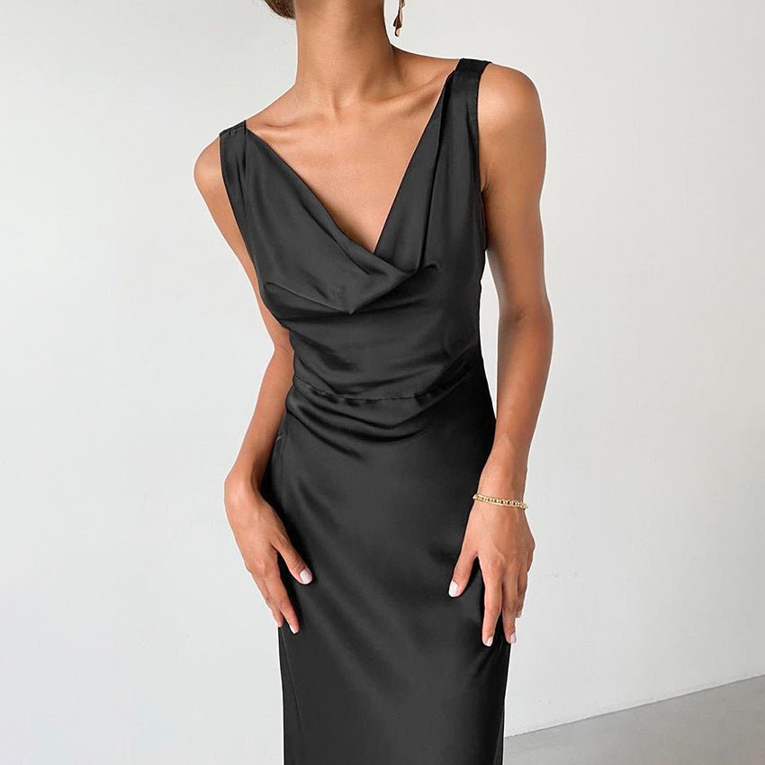 Robe de soirée maxi sans manches noire pour femmes