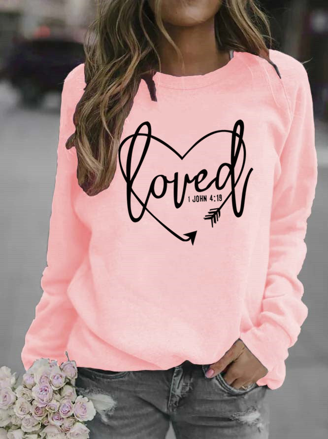 Sweatshirt pour femmes avec impression en forme de cœur et message inspirant