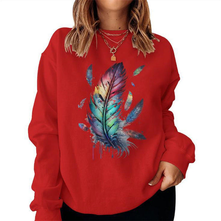Sweatshirt pour femmes avec design de plumes colorées et coupe décontractée