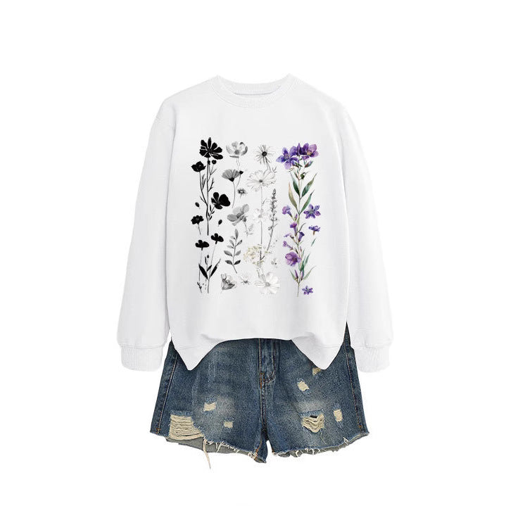 Sweat-shirt pour femmes avec design graphique floral et doublure douce