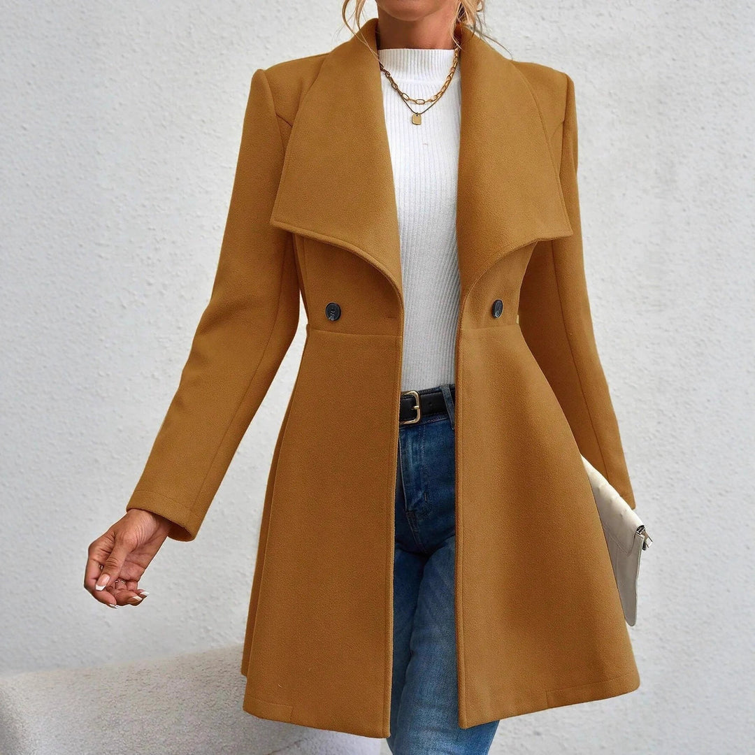Manteau en laine élégant pour femmes avec revers à la mode et double boutonnage
