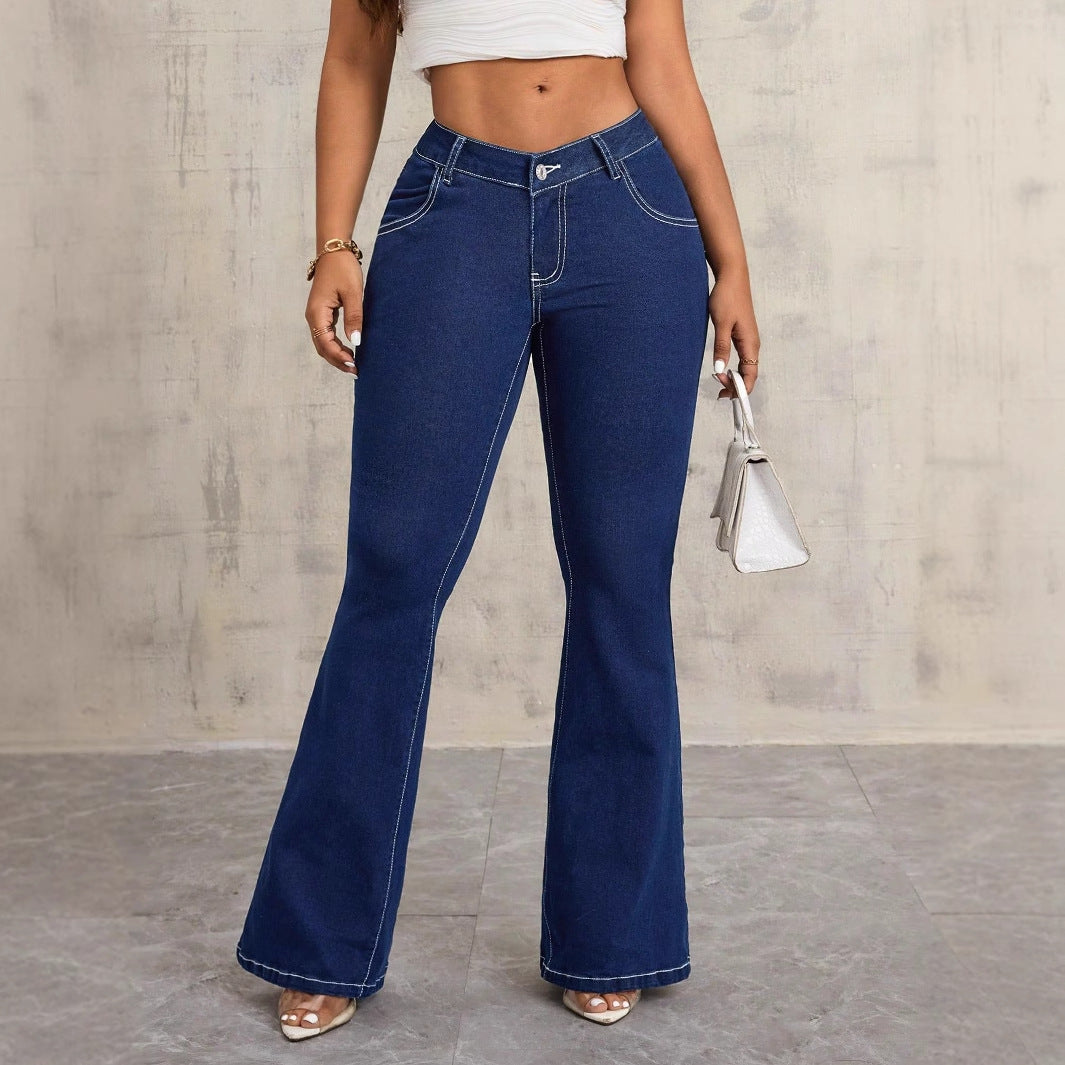 Jeans évasés taille haute pour femmes