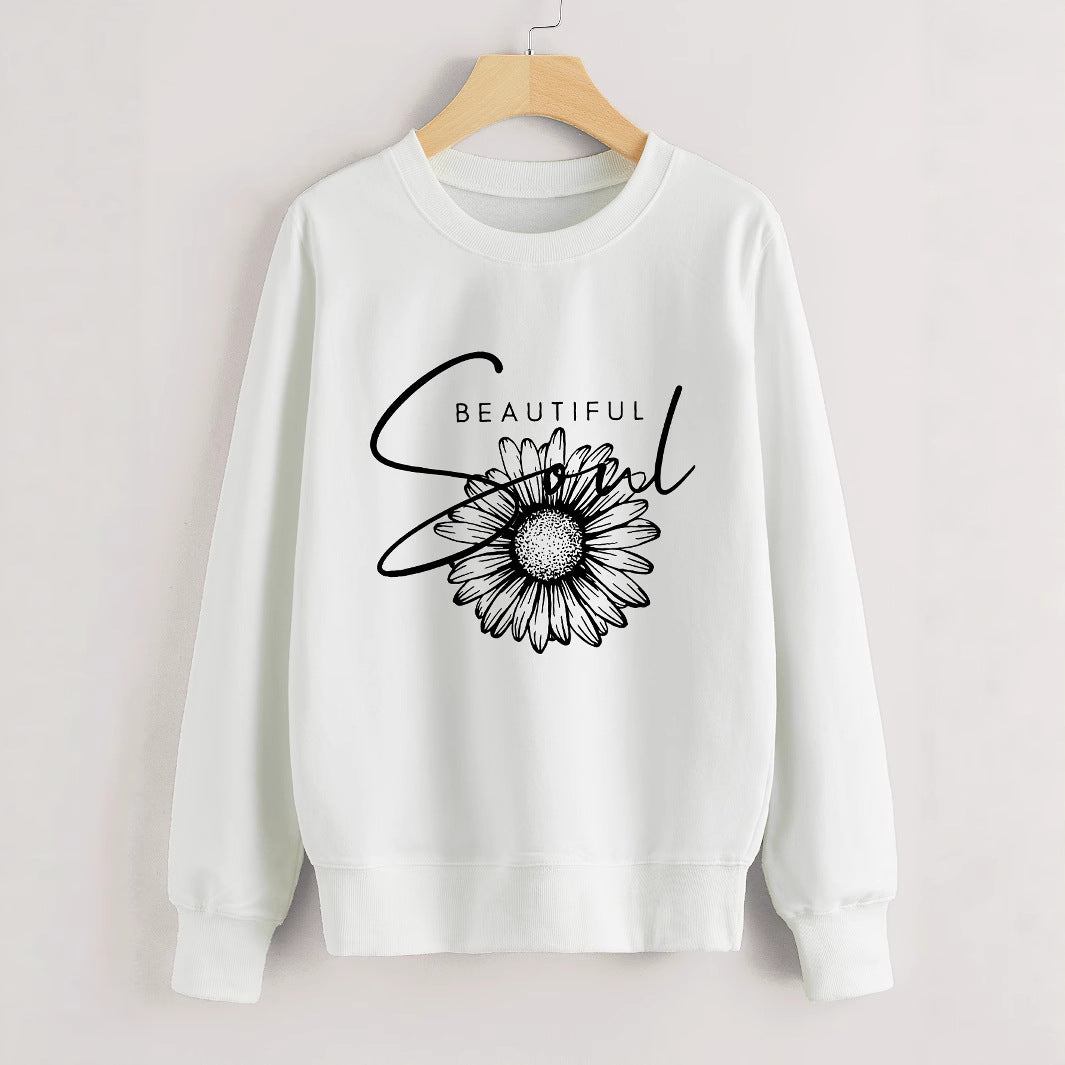 Sweat-shirt femme avec motif floral et inscription inspirante