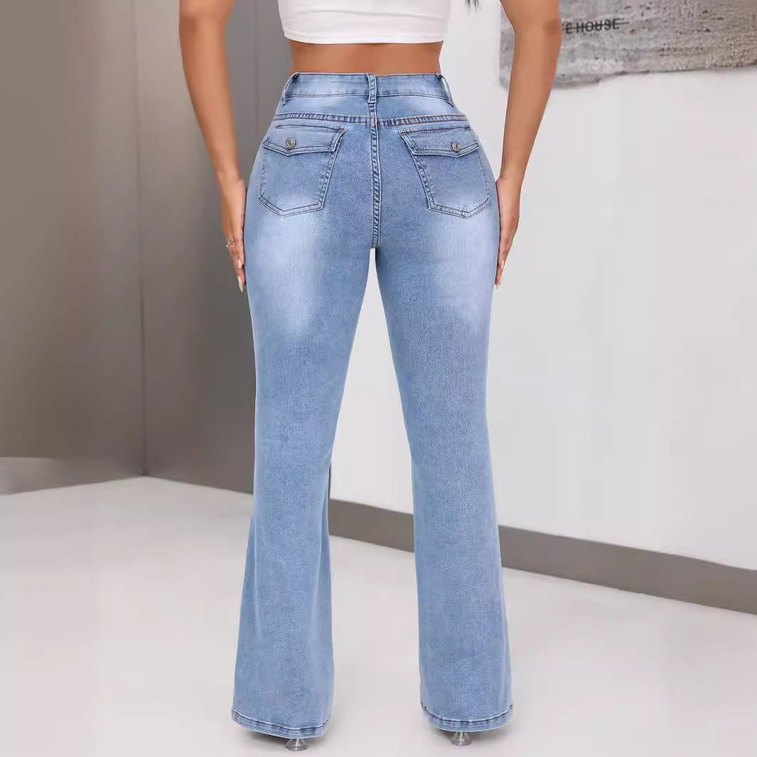 Jean bootcut pour femmes avec taille haute et design original