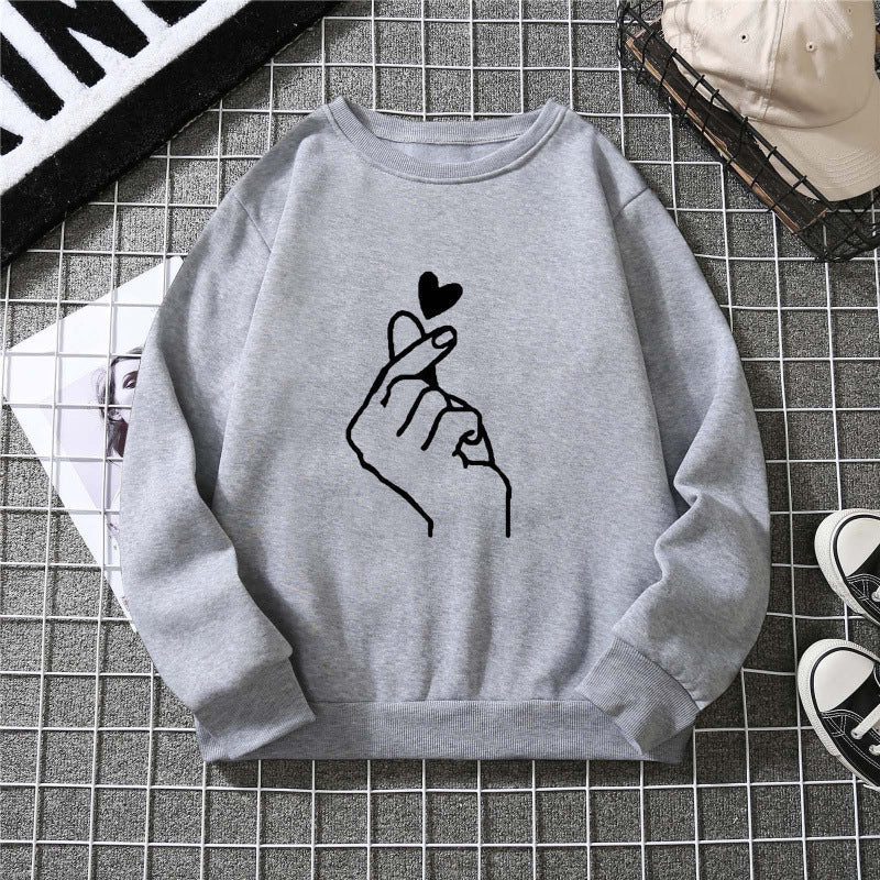 Sweatshirt pour femmes avec motif créatif de signe de main et doublure douce