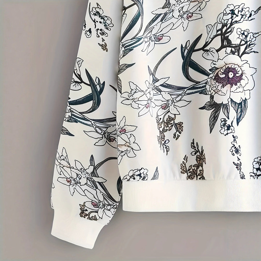Sweatshirt pour femmes avec impression florale et coupe décontractée