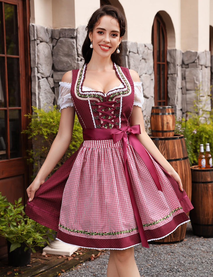Ensemble Dirndl 3 pièces avec tablier & blouse – Oktoberfest | Robe traditionnelle pour les occasions festives
