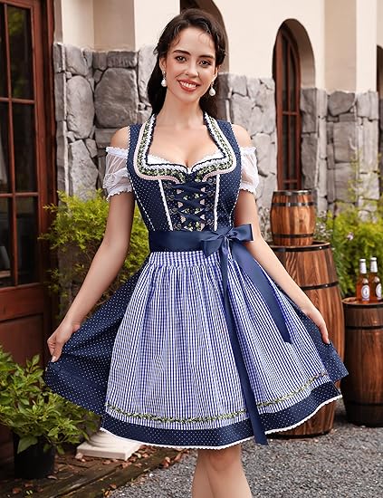 Ensemble Dirndl 3 pièces avec tablier & blouse – Oktoberfest | Robe traditionnelle pour les occasions festives