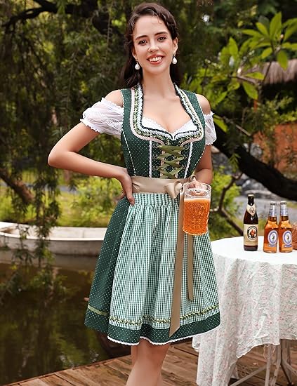 Ensemble Dirndl 3 pièces avec tablier & blouse – Oktoberfest | Robe traditionnelle pour les occasions festives