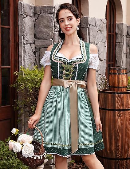 Ensemble Dirndl 3 pièces avec tablier & blouse – Oktoberfest | Robe traditionnelle pour les occasions festives