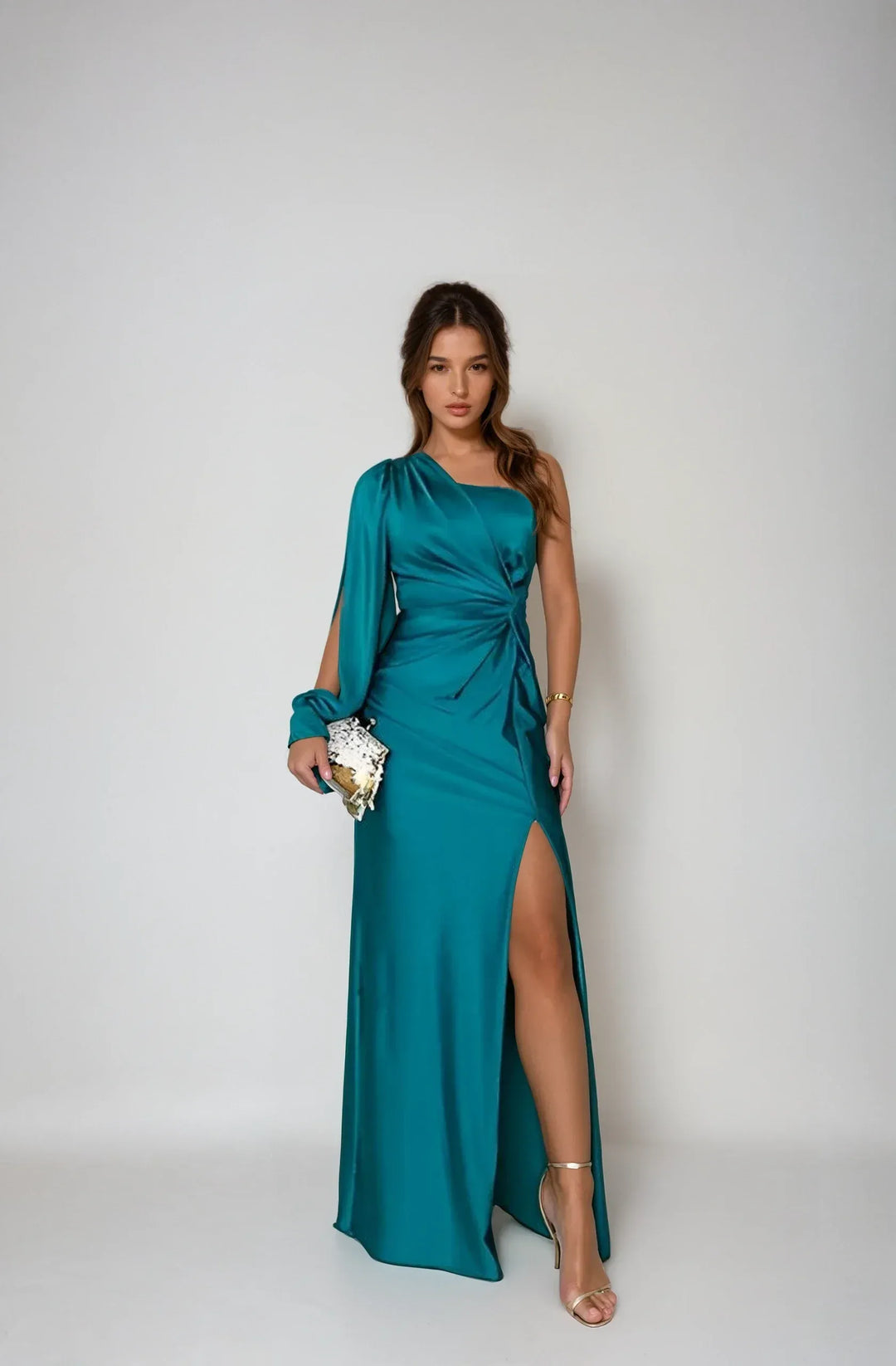 Robe de soirée maxi satinée à une épaule pour femmes