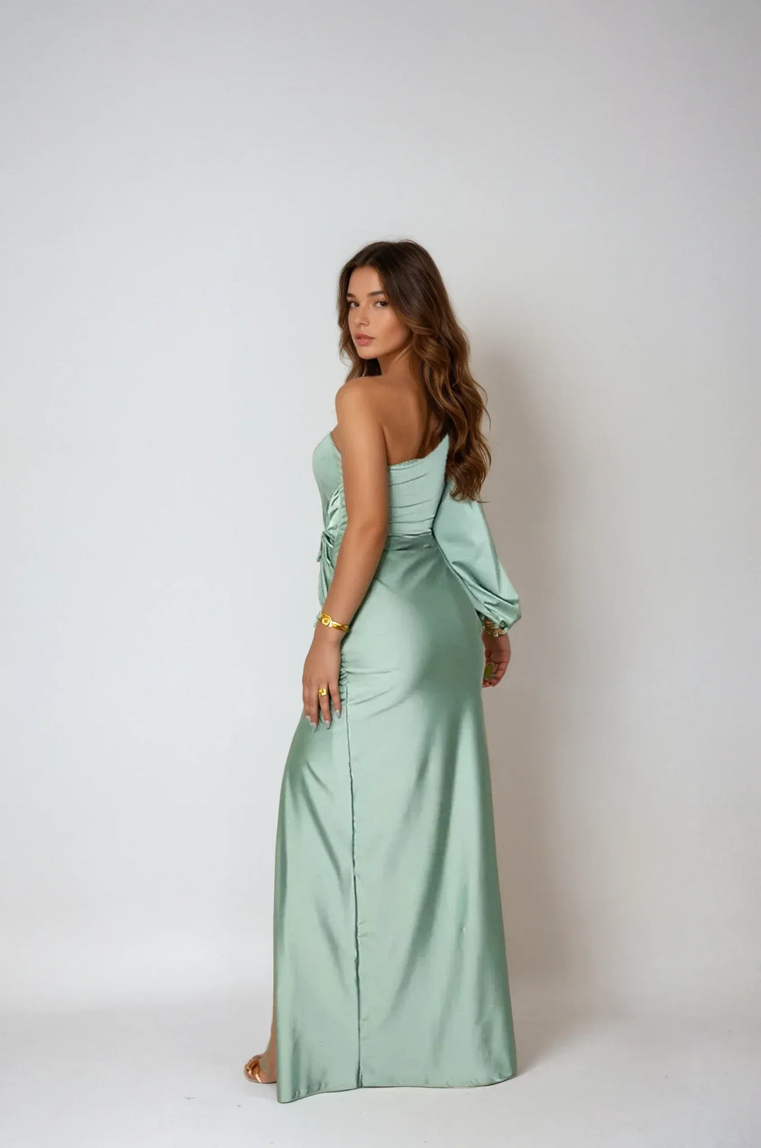 Robe de soirée maxi satinée à une épaule pour femmes
