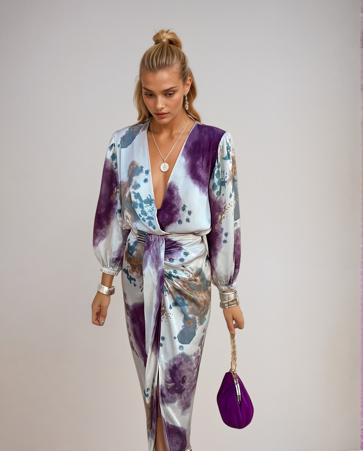 Davina - Robe maxi élégante avec manches longues et décolleté en V