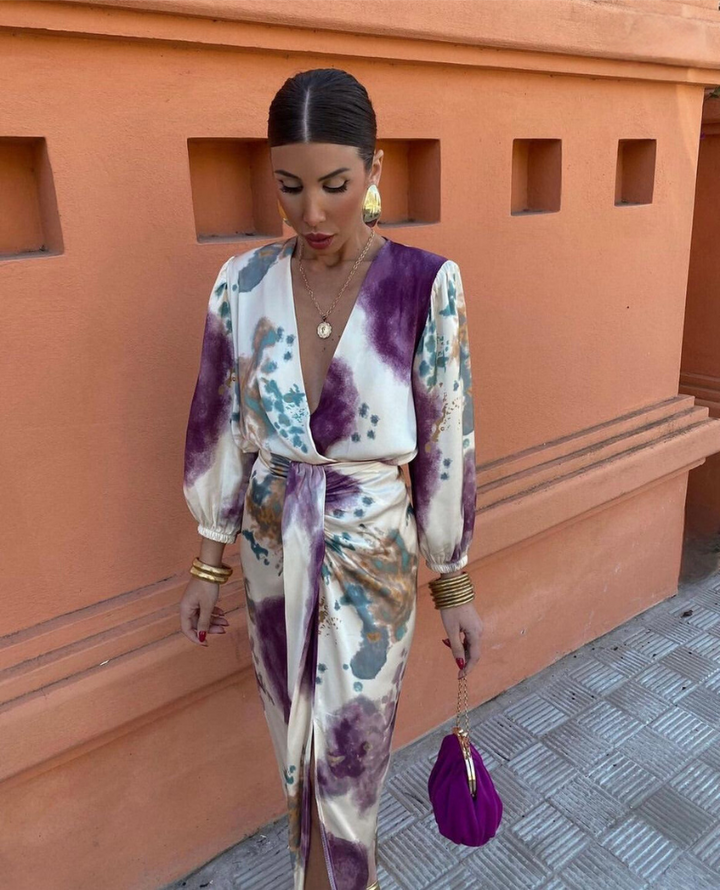 Davina - Robe maxi élégante avec manches longues et décolleté en V
