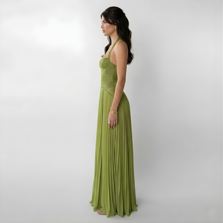 Gaia | Robe en Dentelle pour Femmes avec Jupe Plissée Maxi – Robe Maxi en Dentelle Plissée Élégante 2026