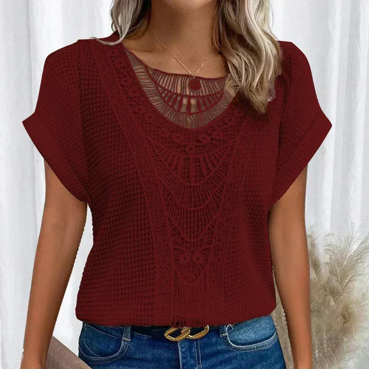 ALEYNA - BLOUSE EN DENTELLE AVEC TISSU TRICOTÉ