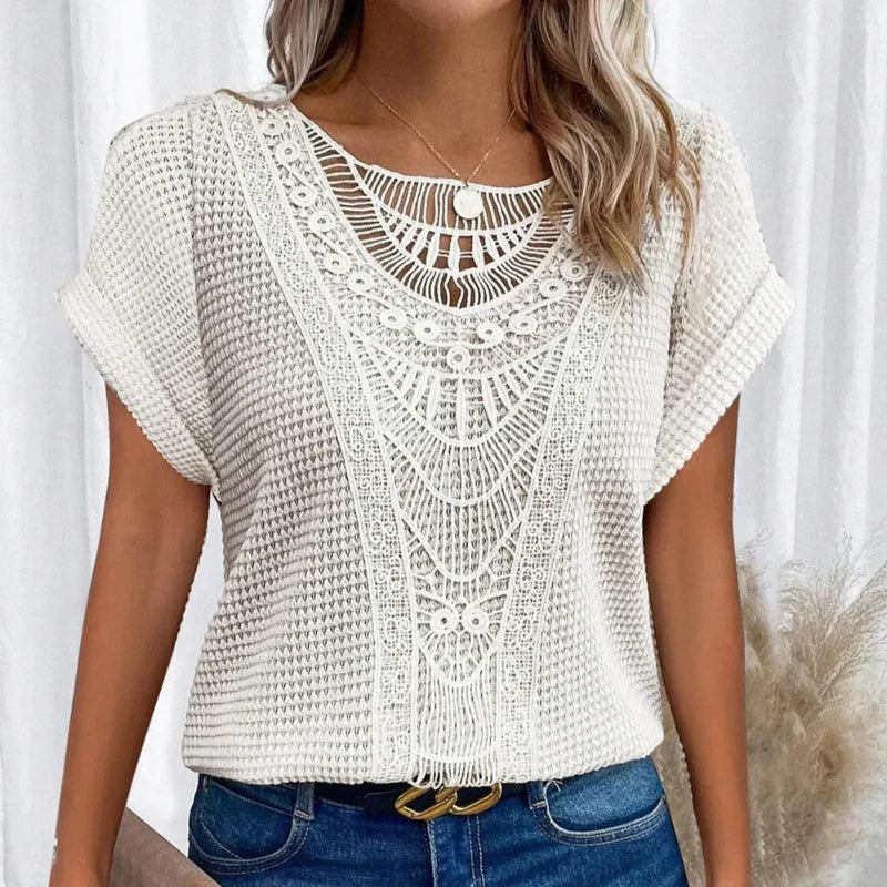 ALEYNA - BLOUSE EN DENTELLE AVEC TISSU TRICOTÉ