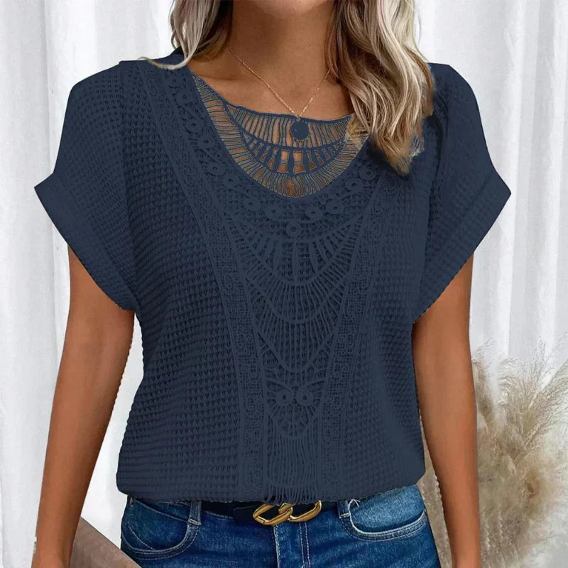 ALEYNA - BLOUSE EN DENTELLE AVEC TISSU TRICOTÉ