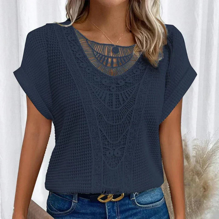 ALEYNA - BLOUSE EN DENTELLE AVEC TISSU TRICOTÉ