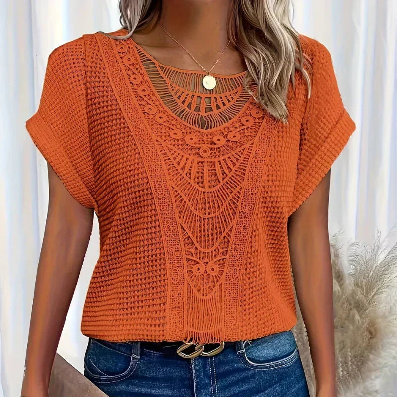 ALEYNA - BLOUSE EN DENTELLE AVEC TISSU TRICOTÉ