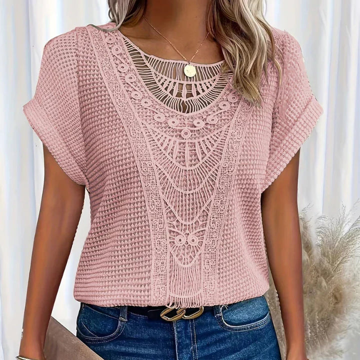 ALEYNA - BLOUSE EN DENTELLE AVEC TISSU TRICOTÉ