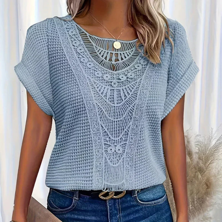 ALEYNA - BLOUSE EN DENTELLE AVEC TISSU TRICOTÉ
