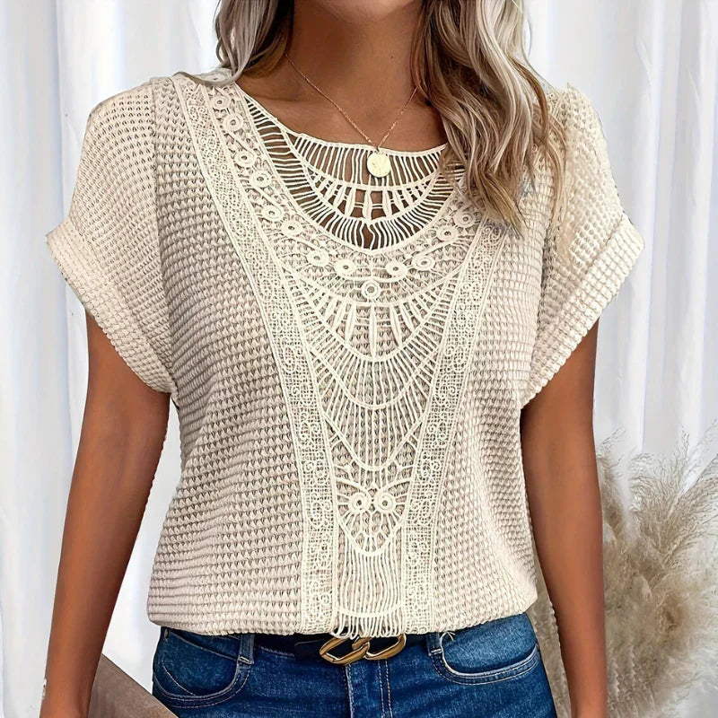 ALEYNA - BLOUSE EN DENTELLE AVEC TISSU TRICOTÉ