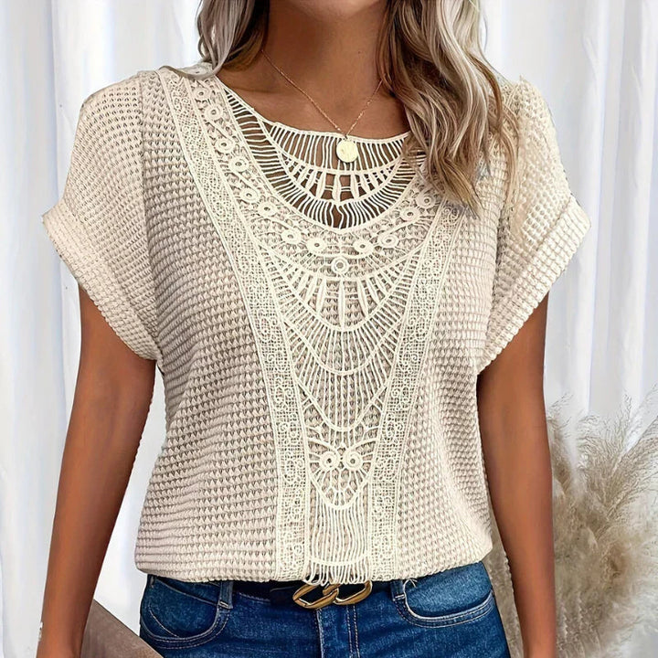 ALEYNA - BLOUSE EN DENTELLE AVEC TISSU TRICOTÉ
