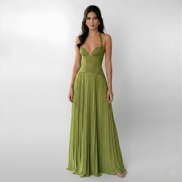 Gaia | Robe en Dentelle pour Femmes avec Jupe Plissée Maxi – Robe Maxi en Dentelle Plissée Élégante 2026