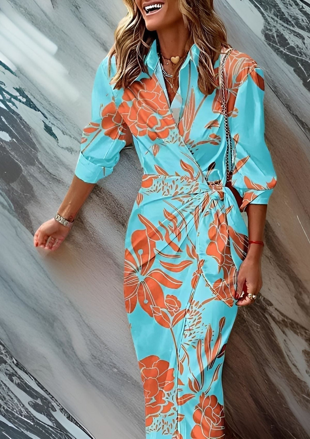 Olivia – Robe chemise ajustée avec motif