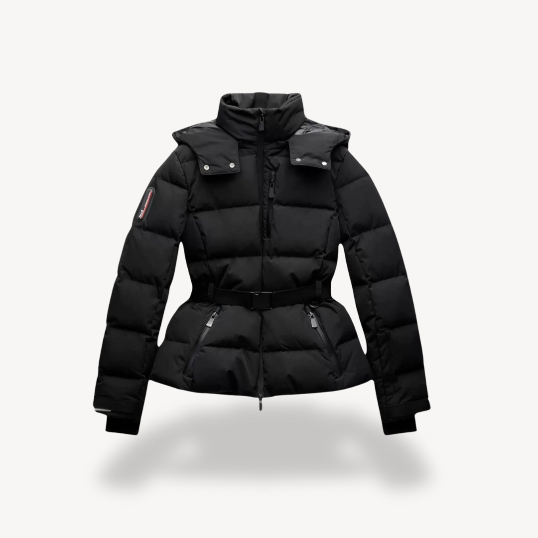 Veste d'hiver Femme Courte | Doudoune avec Ceinture et Col Haut