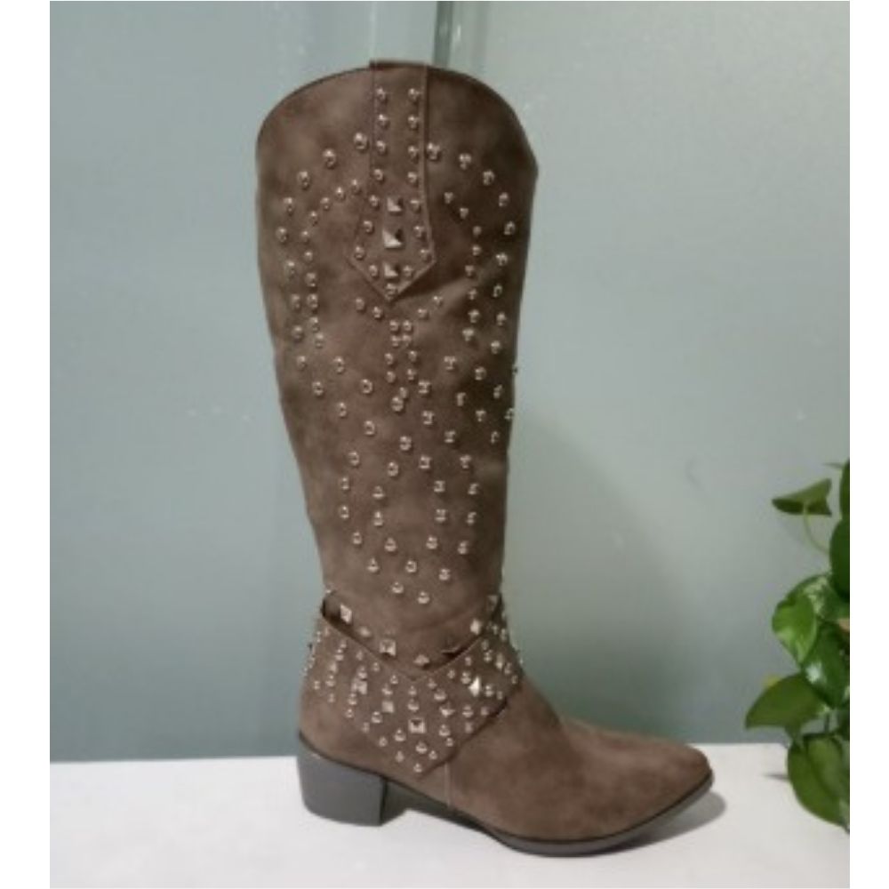Bottines western pour femmes avec soutien orthopédique de la voûte plantaire et clous, talons hauts élégants