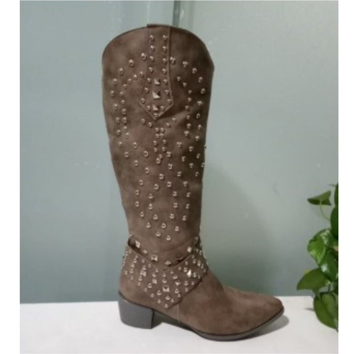 Bottines western pour femmes avec soutien orthopédique de la voûte plantaire et clous, talons hauts élégants