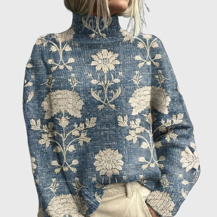 Jacqueline | Pull Femme Avec Imprimé Forestier Et Col Roulé