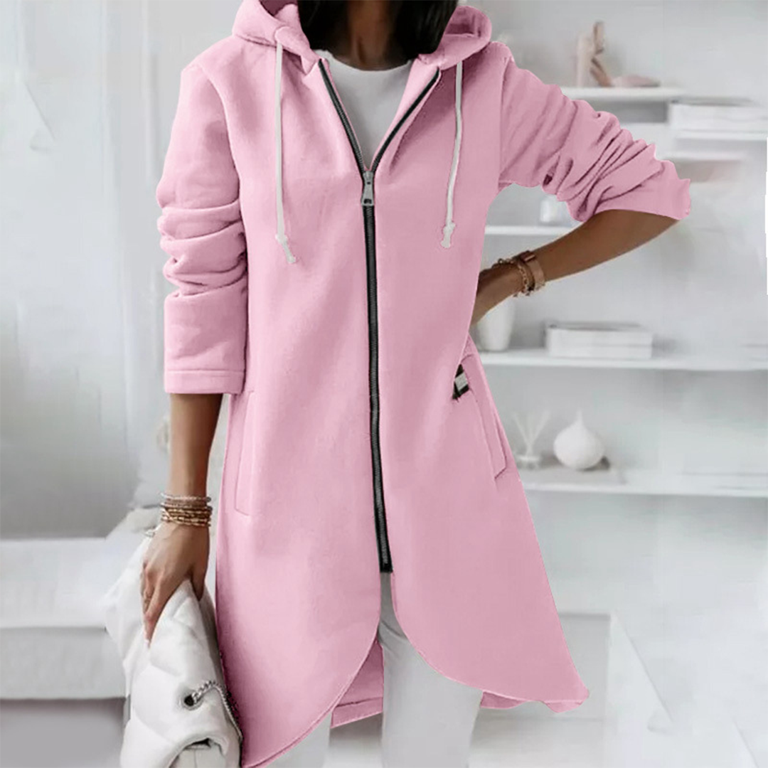 Sweat à capuche long et élégant pour femmes | avec fermeture éclair
