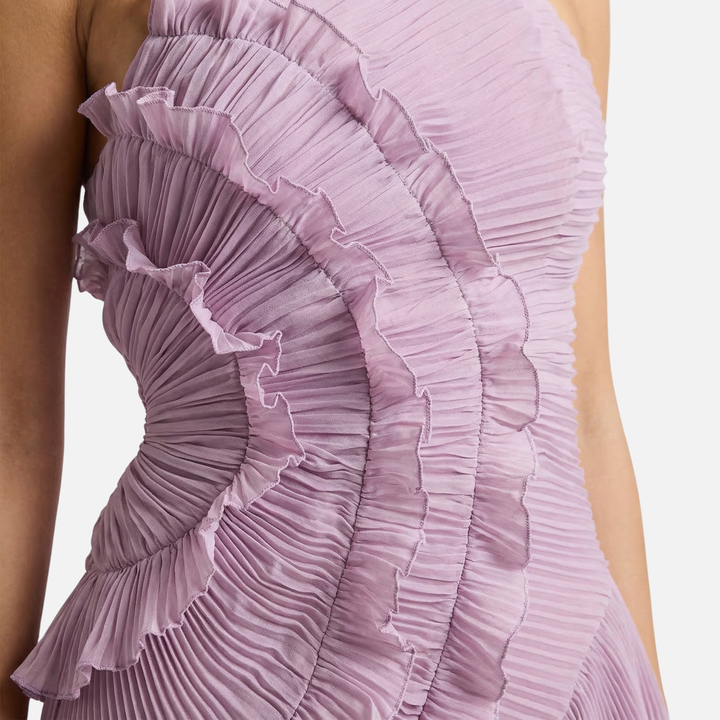 Frauke | Robe Maxi Chiffon Plissée pour Femmes à Décolleté Dos Nu avec Volants – Maxi Volants Plissée