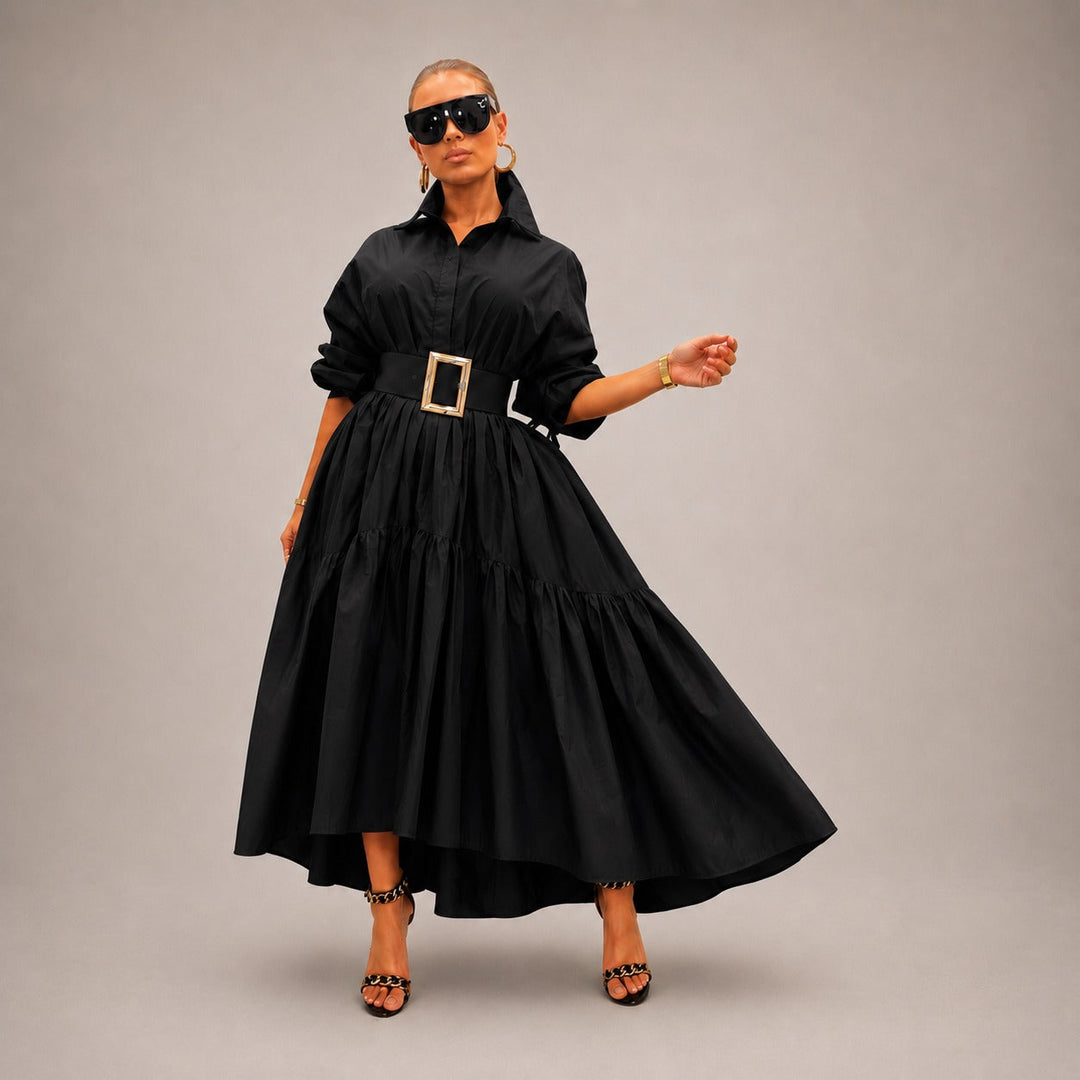 Robe midi Annelie™ avec col chemise, manches amples et coupe fluide