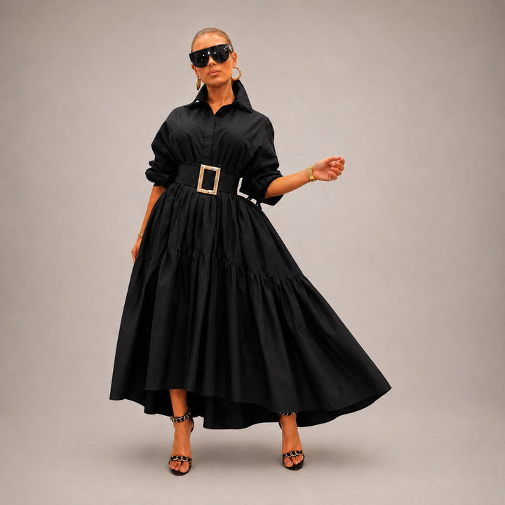 Robe midi Annelie™ avec col chemise, manches amples et coupe fluide
